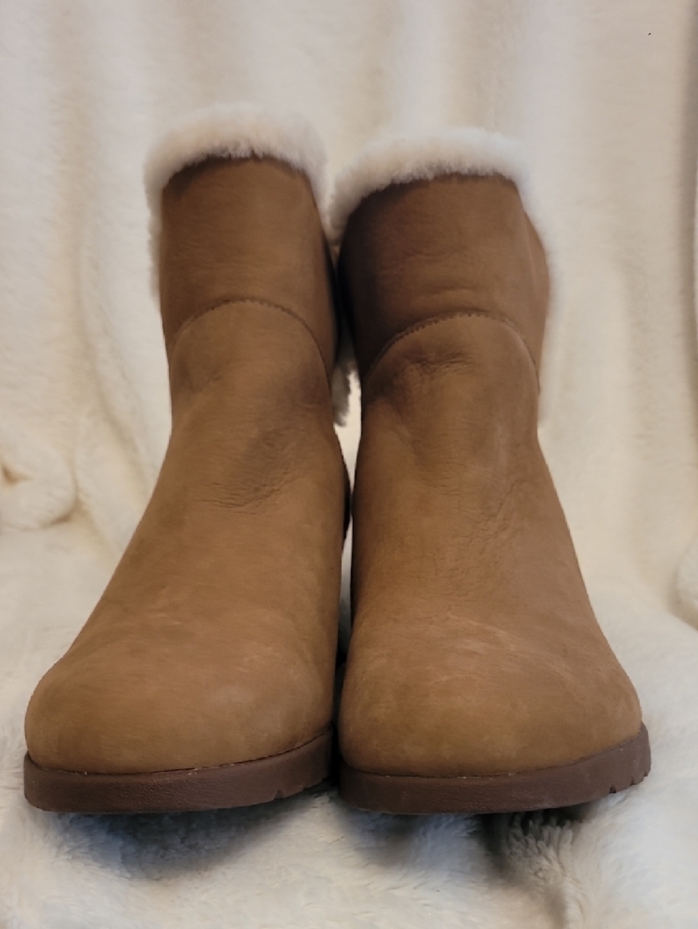 UGG Devorah Brown Suede Shearling-Trim Wedge Boots - Picture 4 of 8